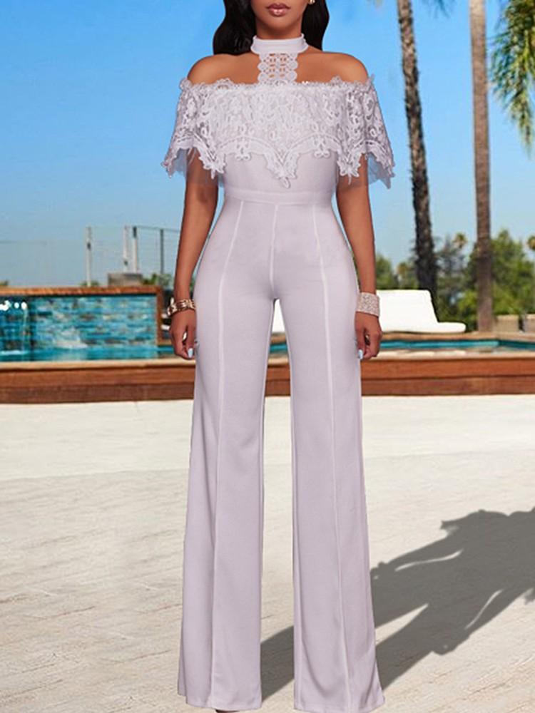 Lace Ruffled Choker Flared Jumpsuits - DadHats2ow6ix