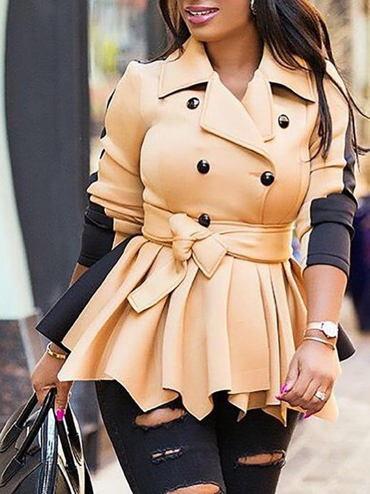 Stylish Bowtie Tied Contrast Color Coat - DadHats2ow6ix