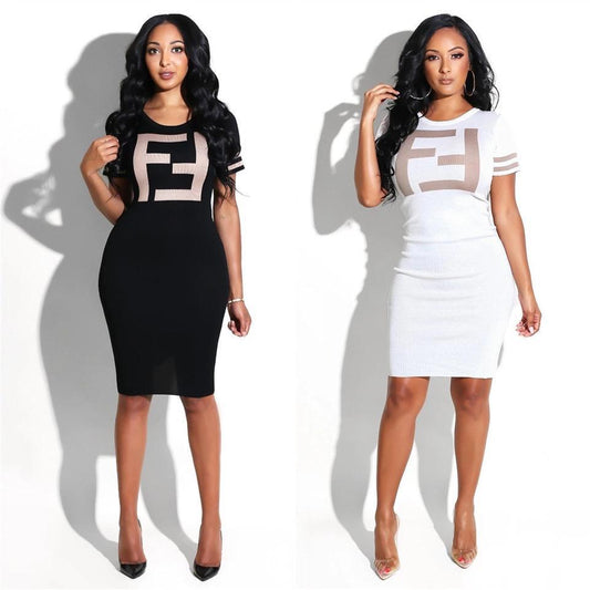 Letter Short Sleeve Bodycon Dresses - DadHats2ow6ix