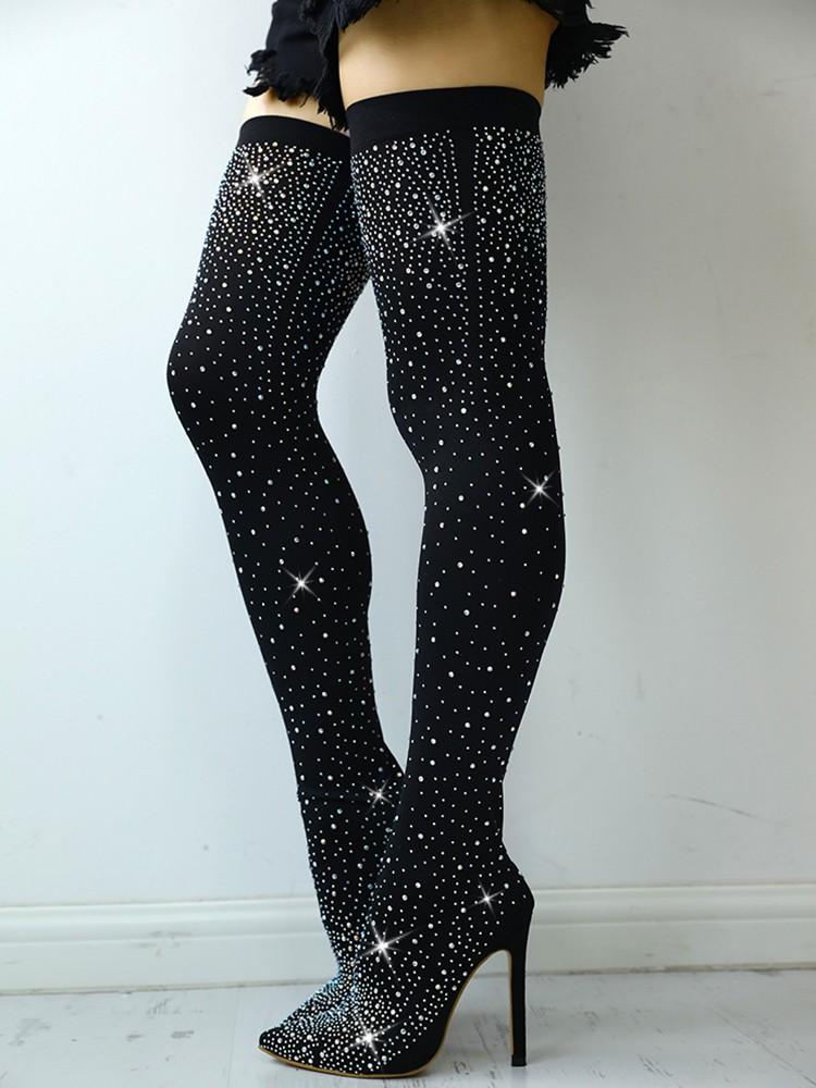 Shiny Sequins Knee-High Thin Heel Boots - DadHats2ow6ix