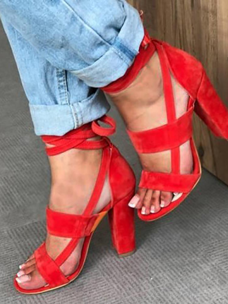 Fashion Solid Color Chunky Heeled Sandals - DadHats2ow6ix