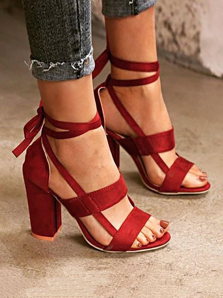 Fashion Solid Color Chunky Heeled Sandals - DadHats2ow6ix