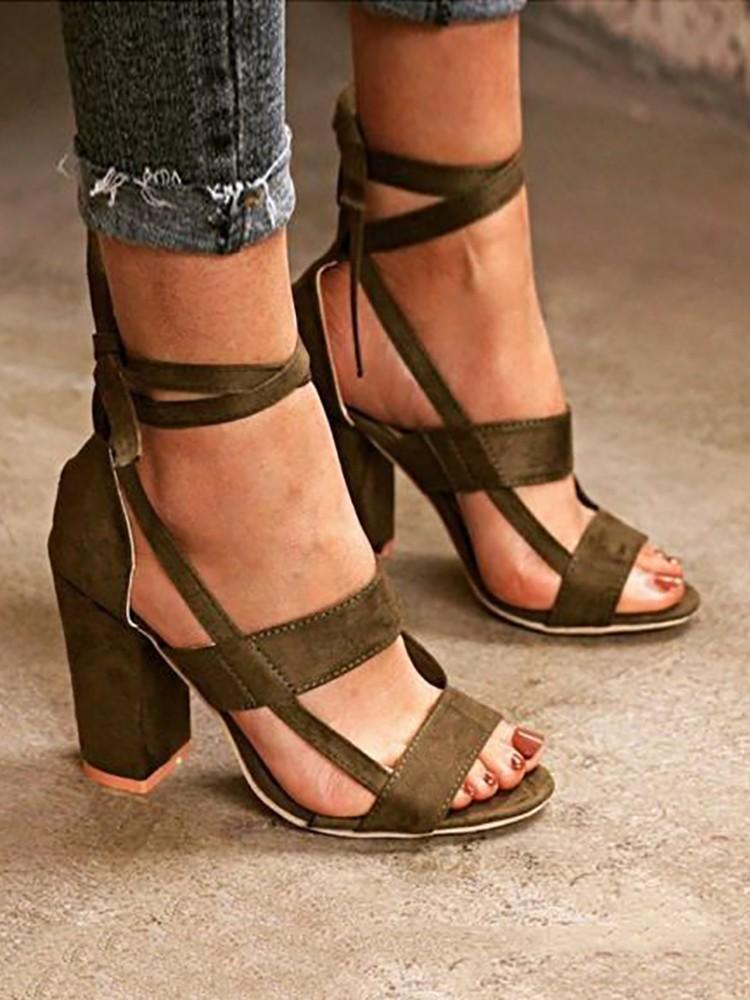 Fashion Solid Color Chunky Heeled Sandals - DadHats2ow6ix