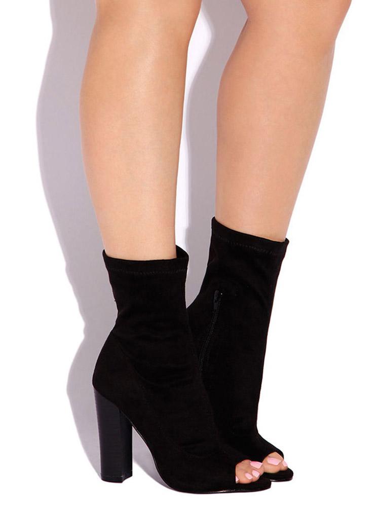 Fashion Peep Toe Chunky Heeled Short Boots - DadHats2ow6ix