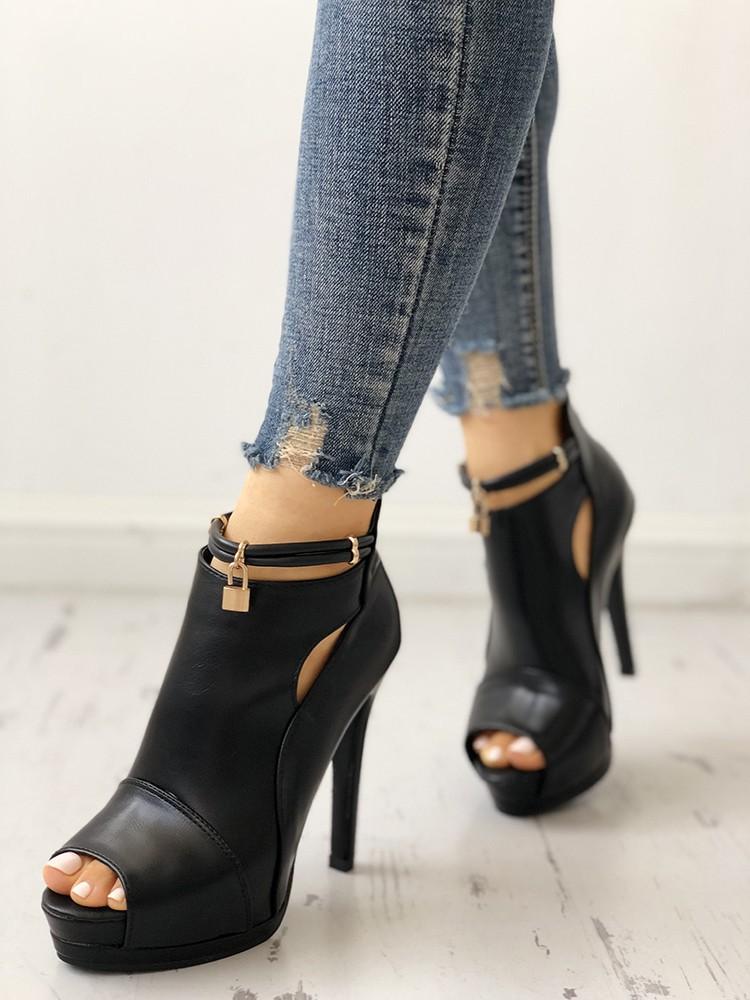 Solid Peep Toe Cutout Platform Thin Heels - DadHats2ow6ix