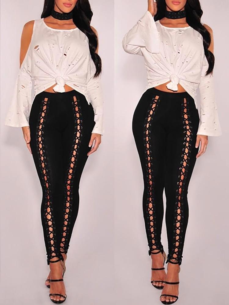 Stylish Hip Lift Lace-up Skinny Pants - DadHats2ow6ix