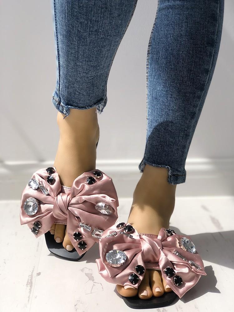 Exaggerated Bowknot Shiny Decorated Flat Sandals - DadHats2ow6ix