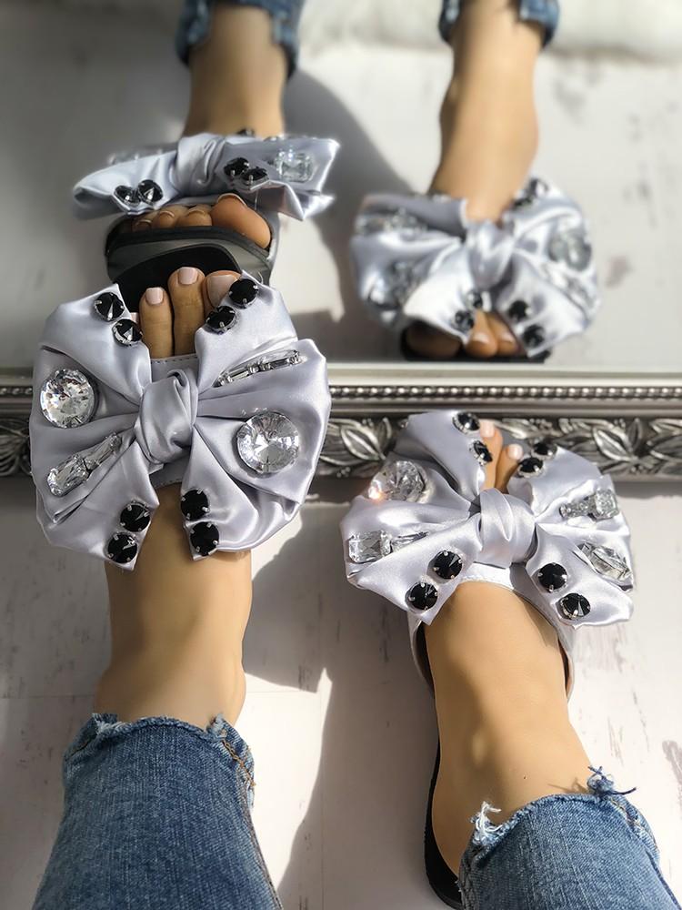 Exaggerated Bowknot Shiny Decorated Flat Sandals - DadHats2ow6ix