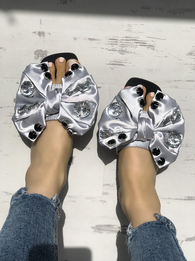 Exaggerated Bowknot Shiny Decorated Flat Sandals - DadHats2ow6ix