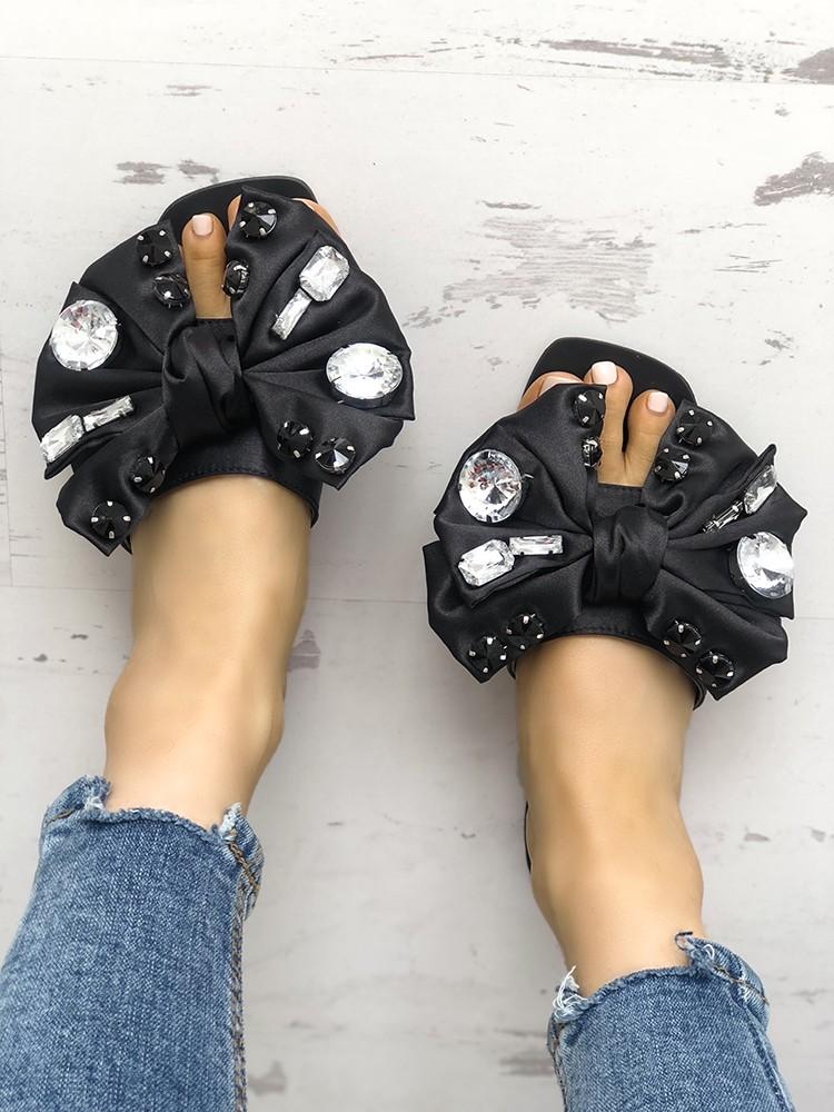 Exaggerated Bowknot Shiny Decorated Flat Sandals - DadHats2ow6ix