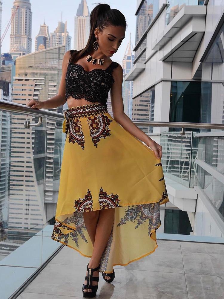 Trendy Ethnic Style High Waist High-Low Maxi Skirt - DadHats2ow6ix