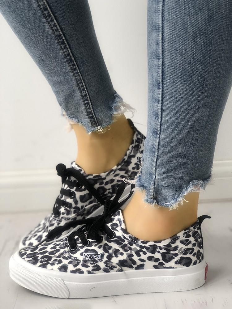 Fashion Leopard Lace-Up Casual Sneakers - DadHats2ow6ix