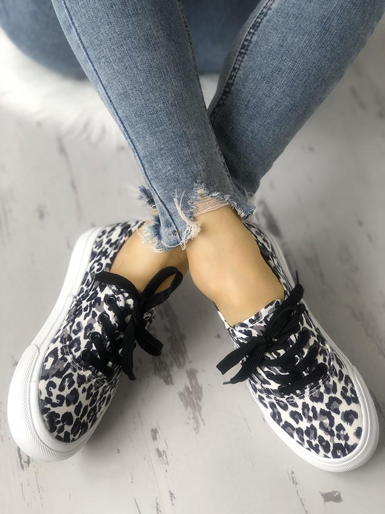 Fashion Leopard Lace-Up Casual Sneakers - DadHats2ow6ix