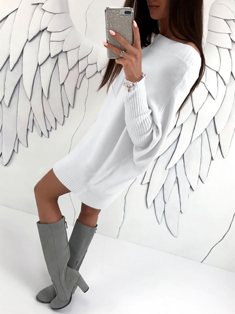 Stylish Long Sleeve Solid Sweater Dress - DadHats2ow6ix