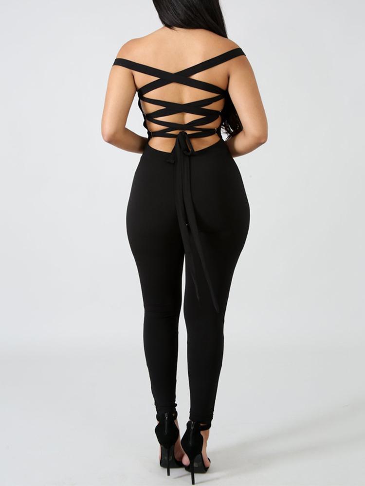 Solid Lace-up Back Slinky Petite Jumpsuit - DadHats2ow6ix