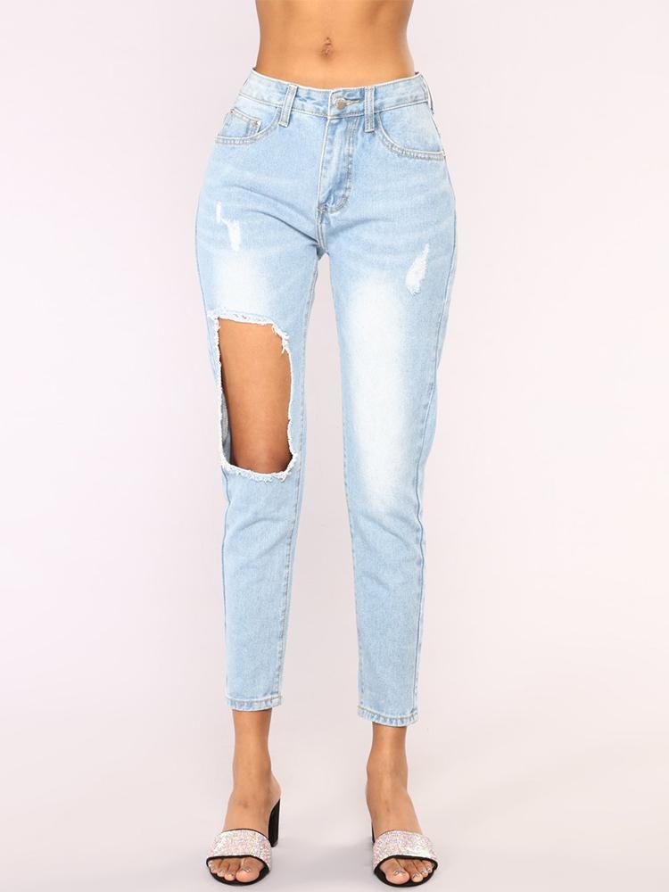 Denim Cut Out Distressed Plus Size Pencil Pants - DadHats2ow6ix