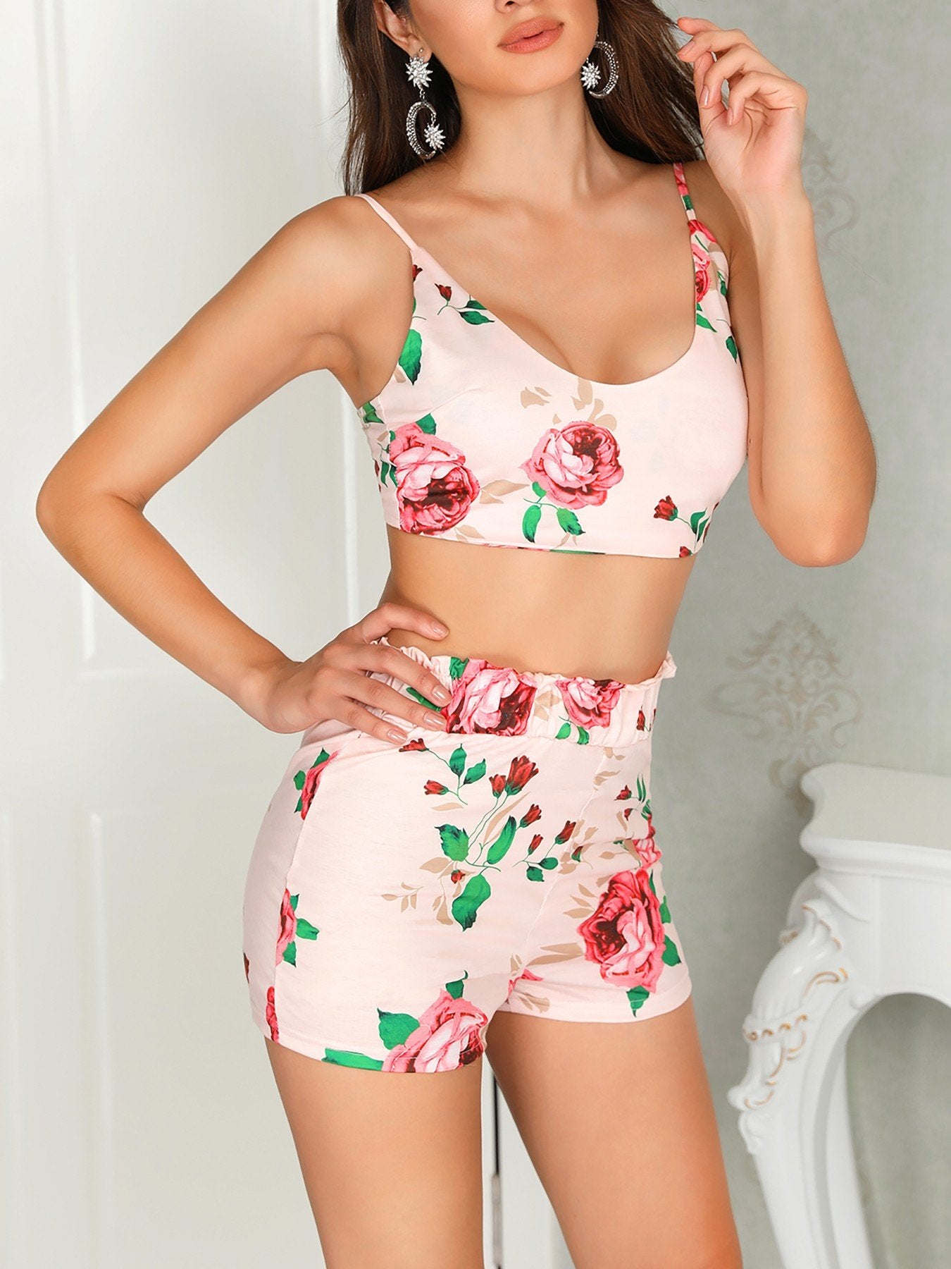 Floral Tied Back Top and Shorts Set - DadHats2ow6ix