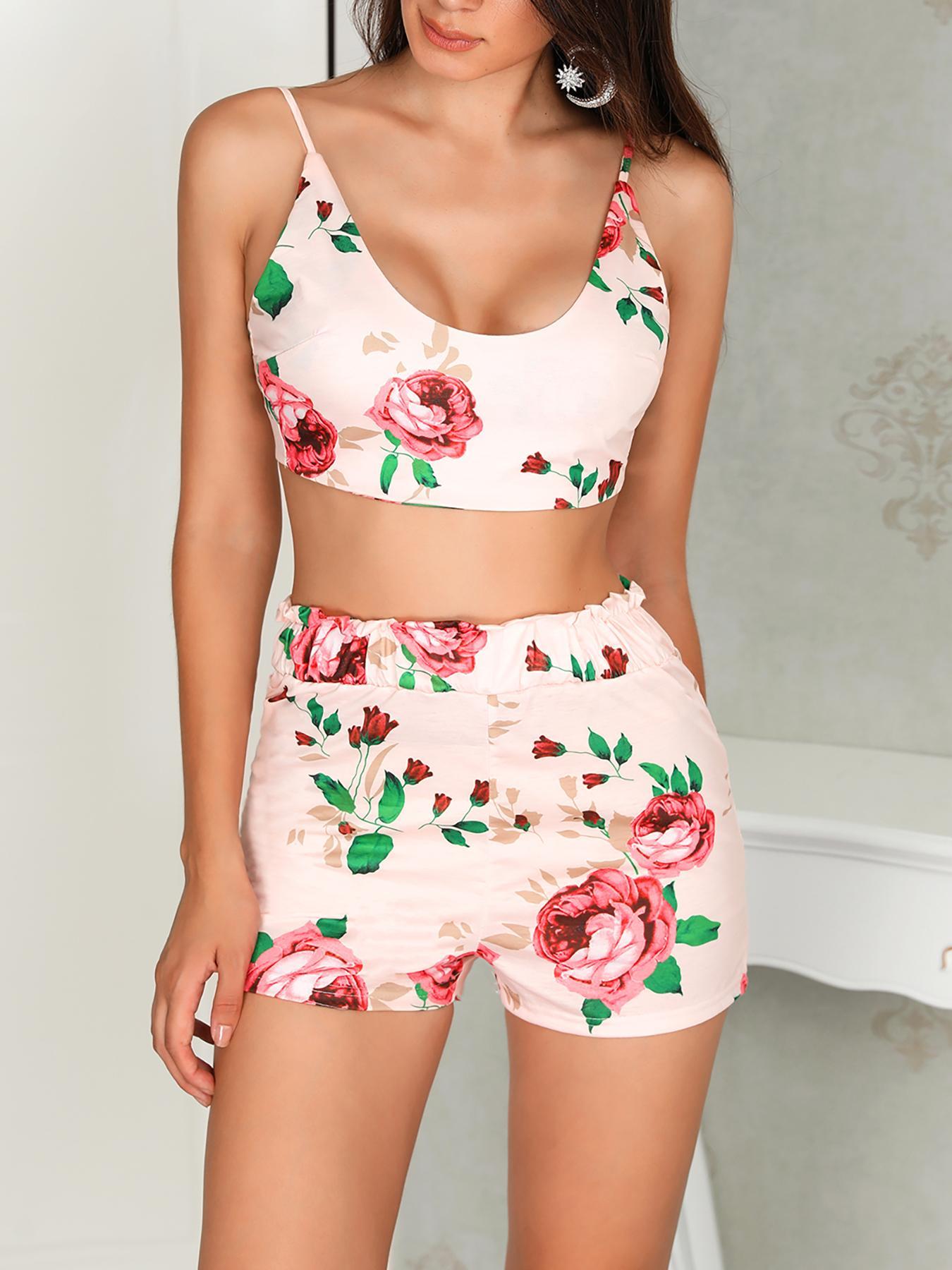 Floral Tied Back Top and Shorts Set - DadHats2ow6ix