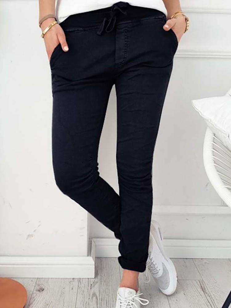 Stylish Pocket Design Belted Skinny Pants - DadHats2ow6ix