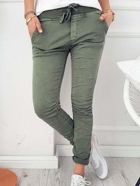 Stylish Pocket Design Belted Skinny Pants - DadHats2ow6ix