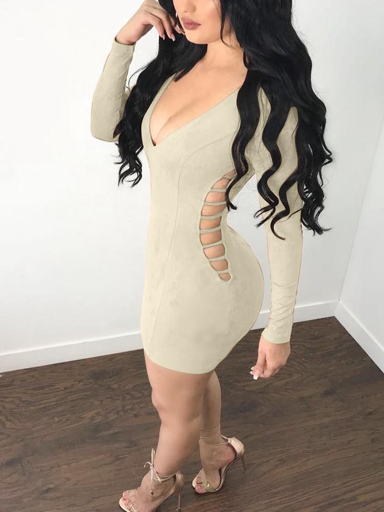 Deep V Ladder Cutout Mini Dress - DadHats2ow6ix