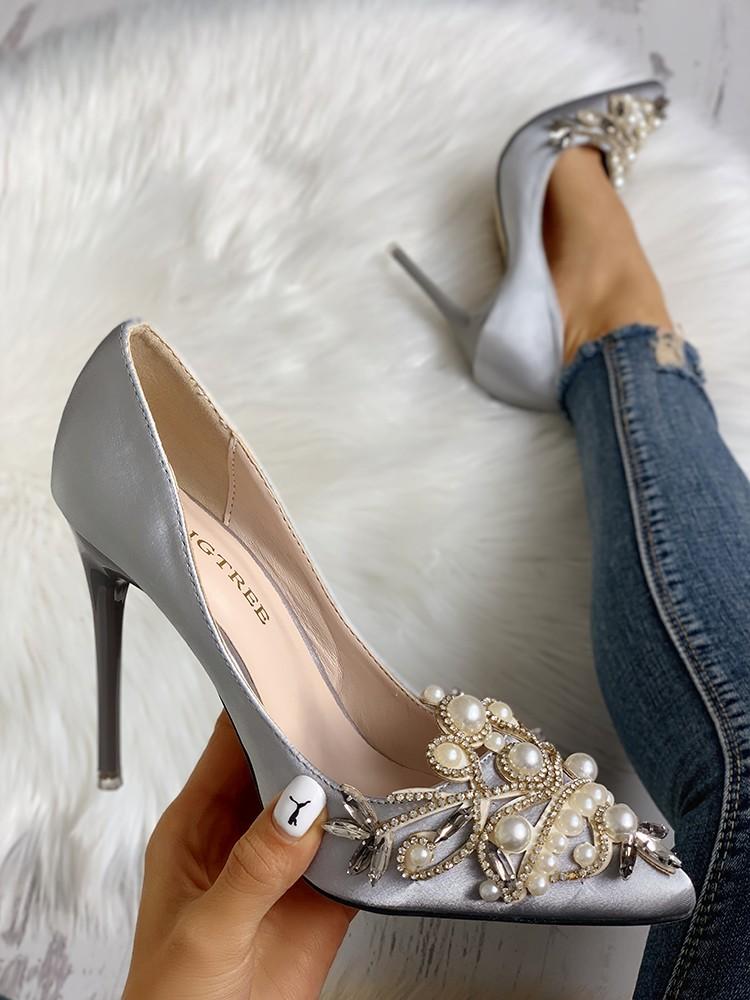 Faux Pearl Pointed Toe Stiletto Heels - DadHats2ow6ix