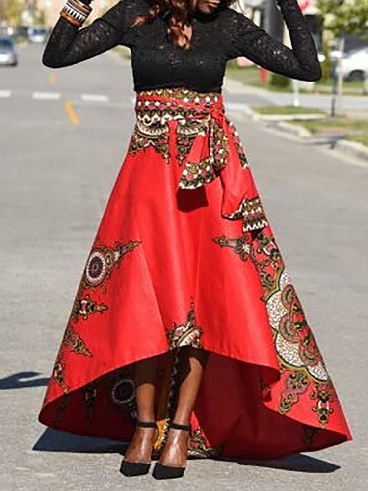 Trendy Ethnic Style High Waist High-Low Maxi Skirt - DadHats2ow6ix