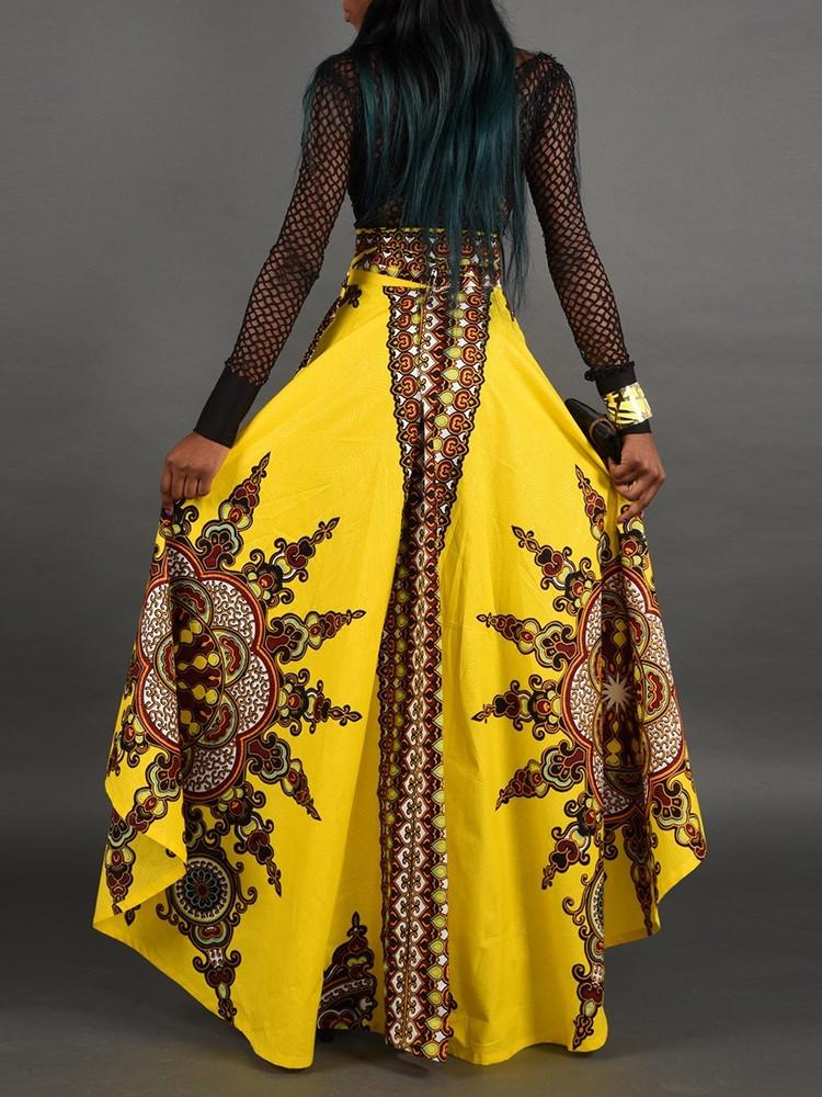 Trendy Ethnic Style High Waist High-Low Maxi Skirt - DadHats2ow6ix