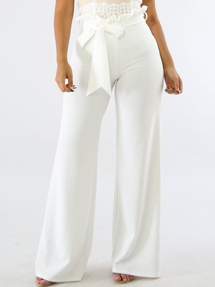 Solid Frills Belted Wide Leg Pants - DadHats2ow6ix