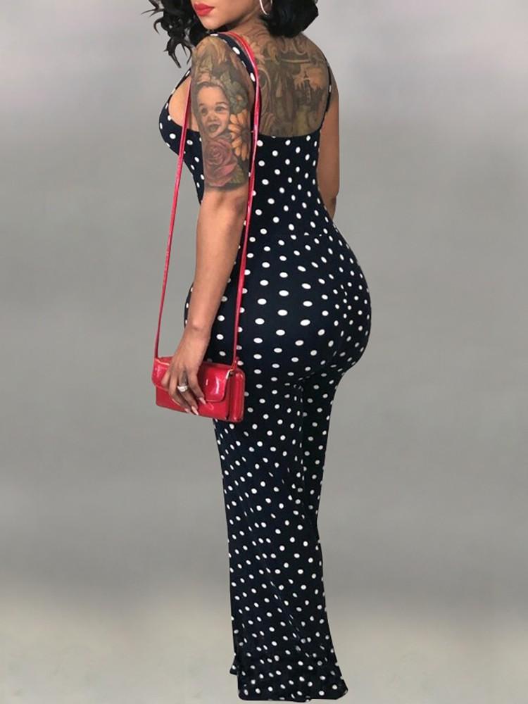 Dots Print Spaghetti Strap Flared Jumpsuit - DadHats2ow6ix