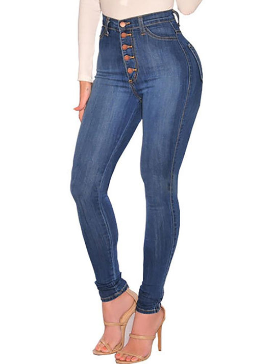 Fashion Button Design High Waist Skinny Jeans - DadHats2ow6ix