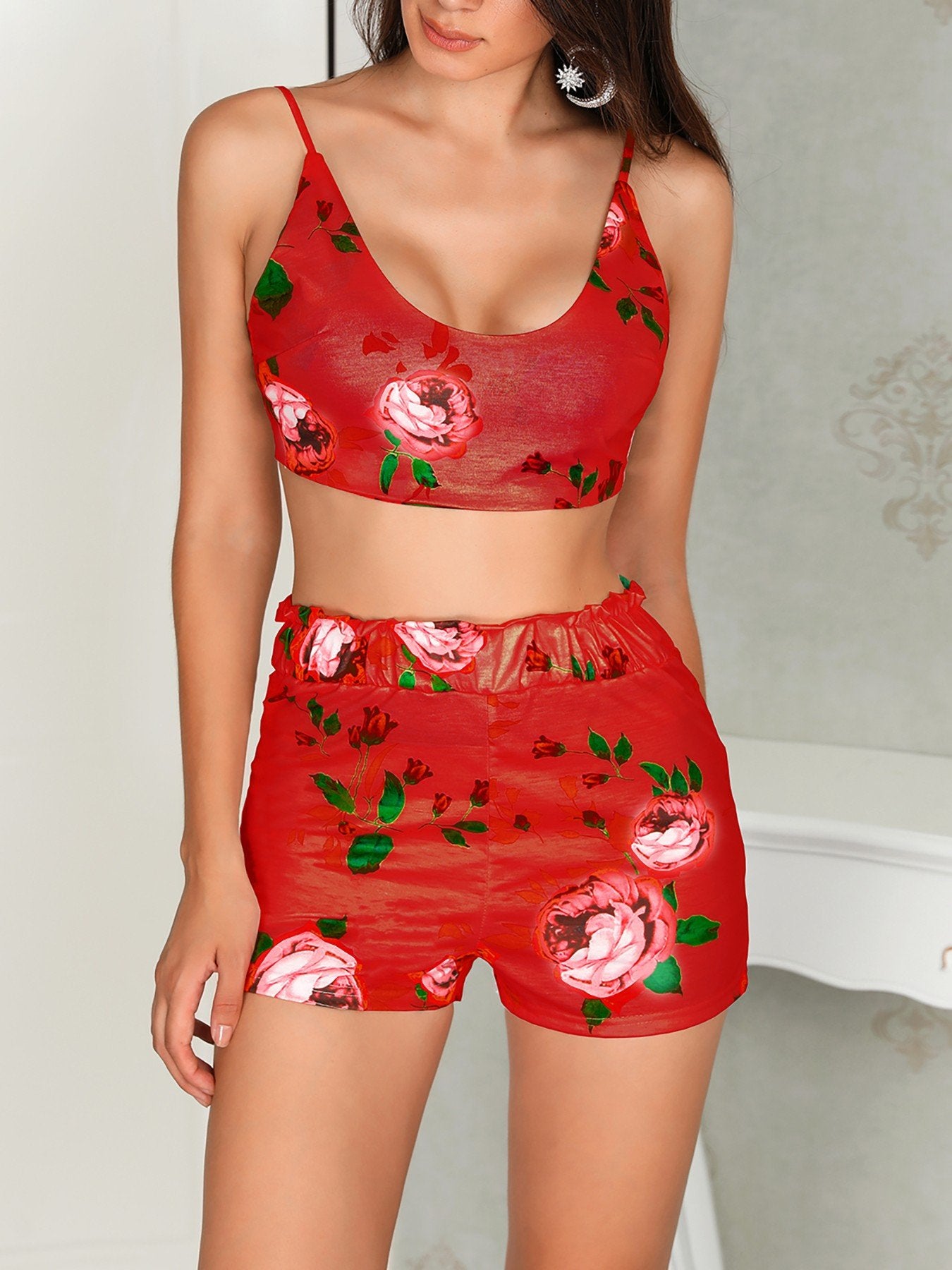 Floral Tied Back Top and Shorts Set - DadHats2ow6ix