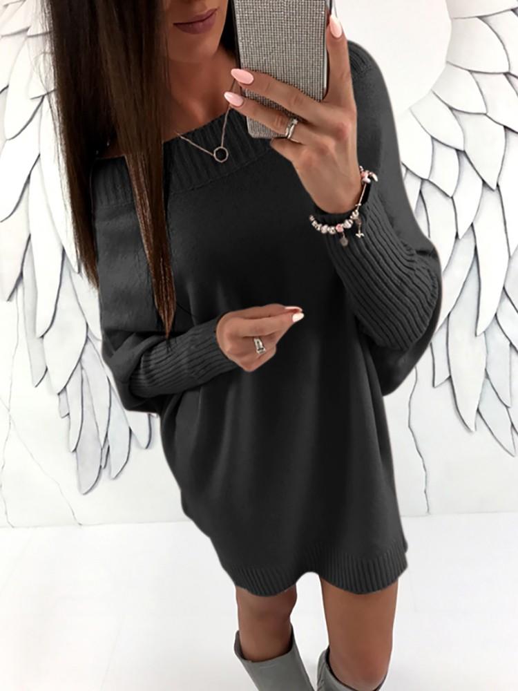 Stylish Long Sleeve Solid Sweater Dress - DadHats2ow6ix