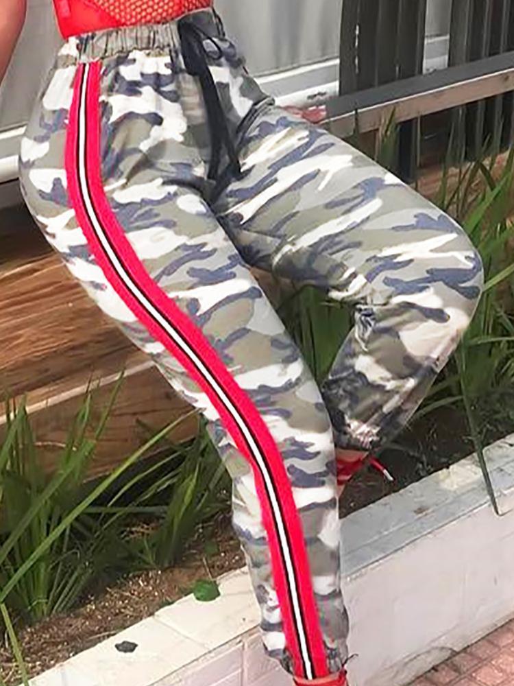 Camo Print Stripes Side Drawstring Pants - DadHats2ow6ix