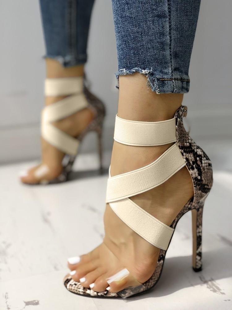 Transparent Crisscross Bandage Thin Heeled Sandals - DadHats2ow6ix