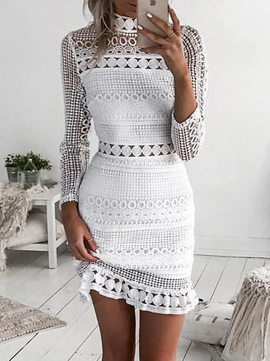 Elegant Crochet Lace Hollow Out Sheath Dress - DadHats2ow6ix