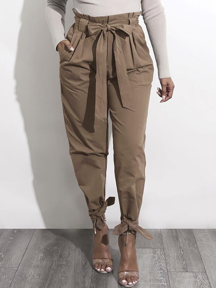 Fashion Belted Ankle Tie High Waist Pants - DadHats2ow6ix