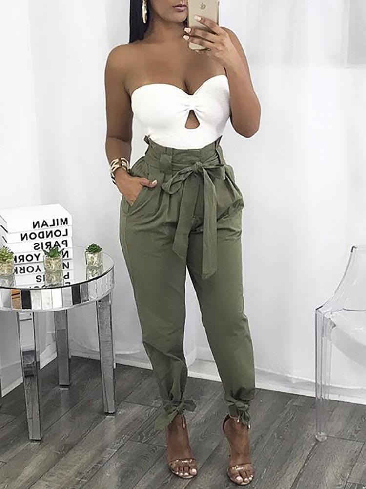 Fashion Belted Ankle Tie High Waist Pants - DadHats2ow6ix