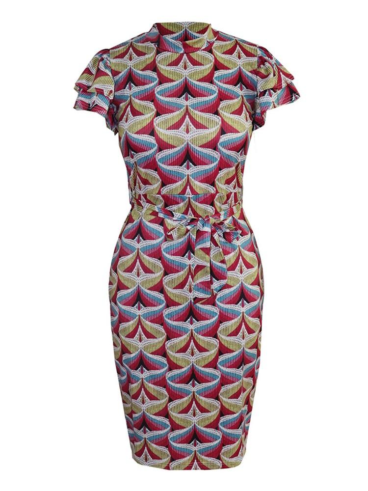 Abstract Geo Print Flutter Sleeve Midi Dress - DadHats2ow6ix