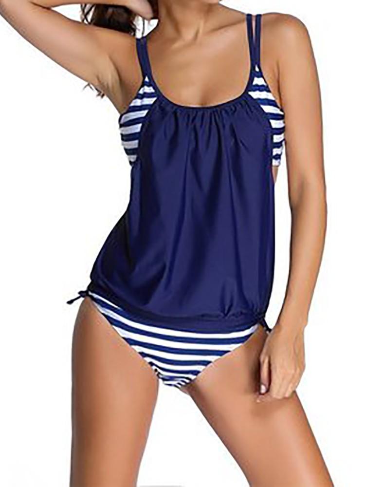 Women Stripe Print Bathing Suit Tankini - DadHats2ow6ix