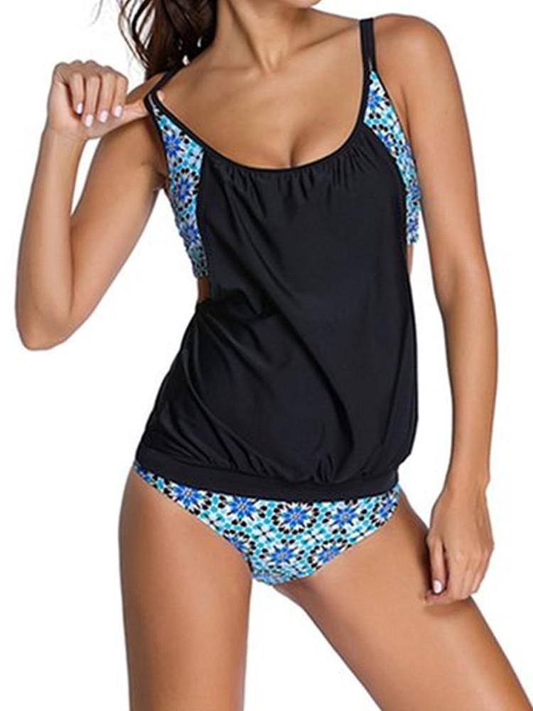 Women Stripe Print Bathing Suit Tankini - DadHats2ow6ix