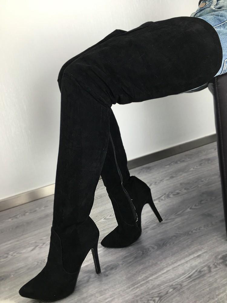 Stylish Black Thigh High Stiletto Boots - DadHats2ow6ix