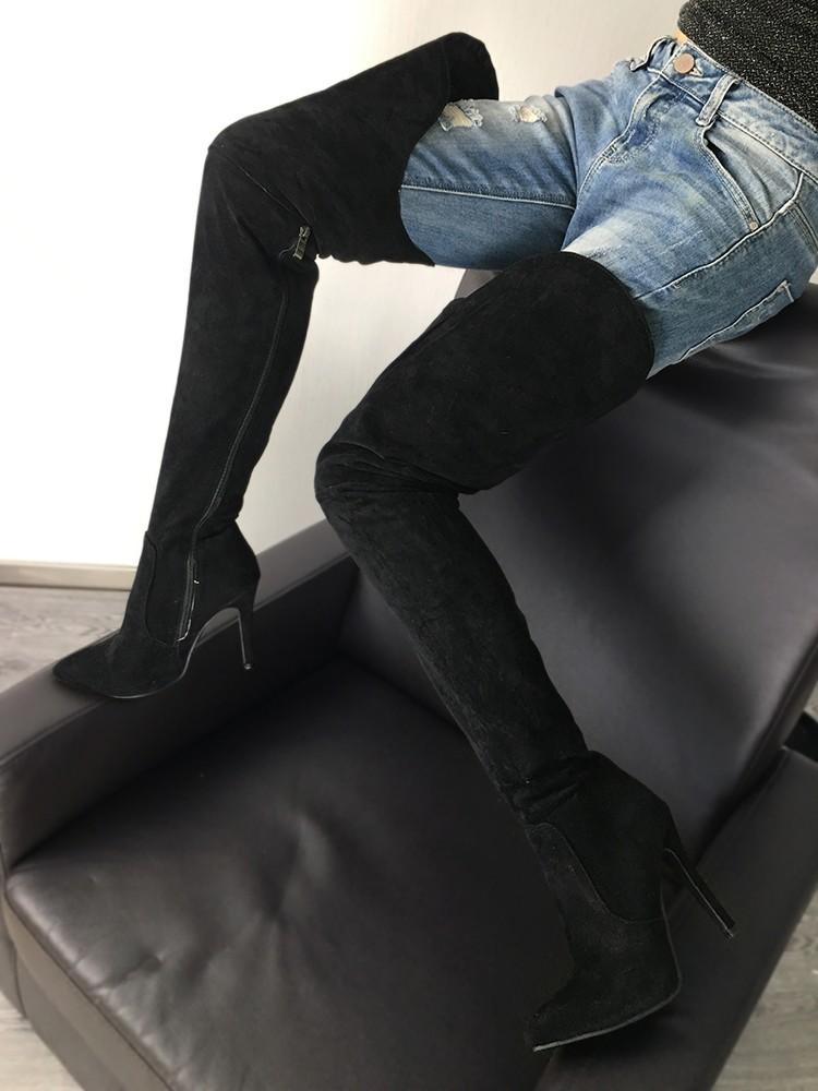 Stylish Black Thigh High Stiletto Boots - DadHats2ow6ix