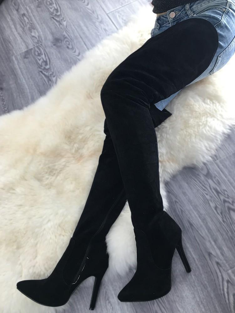 Stylish Black Thigh High Stiletto Boots - DadHats2ow6ix