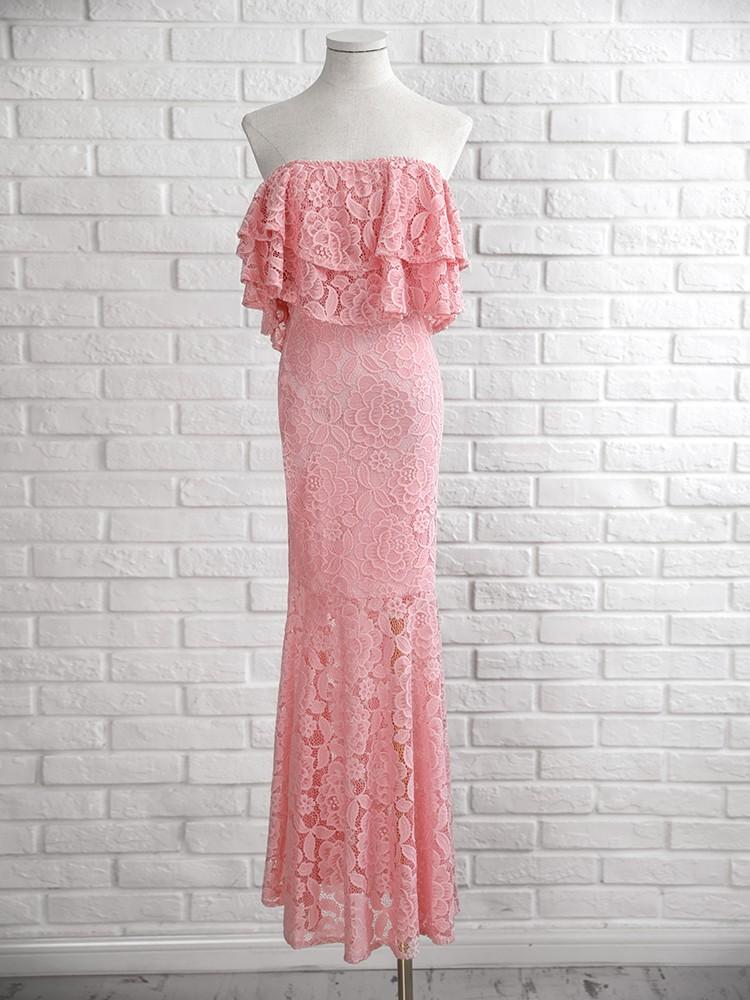 Solid Lace Ruffles Layered Fishtail Maxi Dress - DadHats2ow6ix