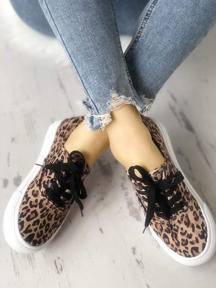 Fashion Leopard Lace-Up Casual Sneakers - DadHats2ow6ix