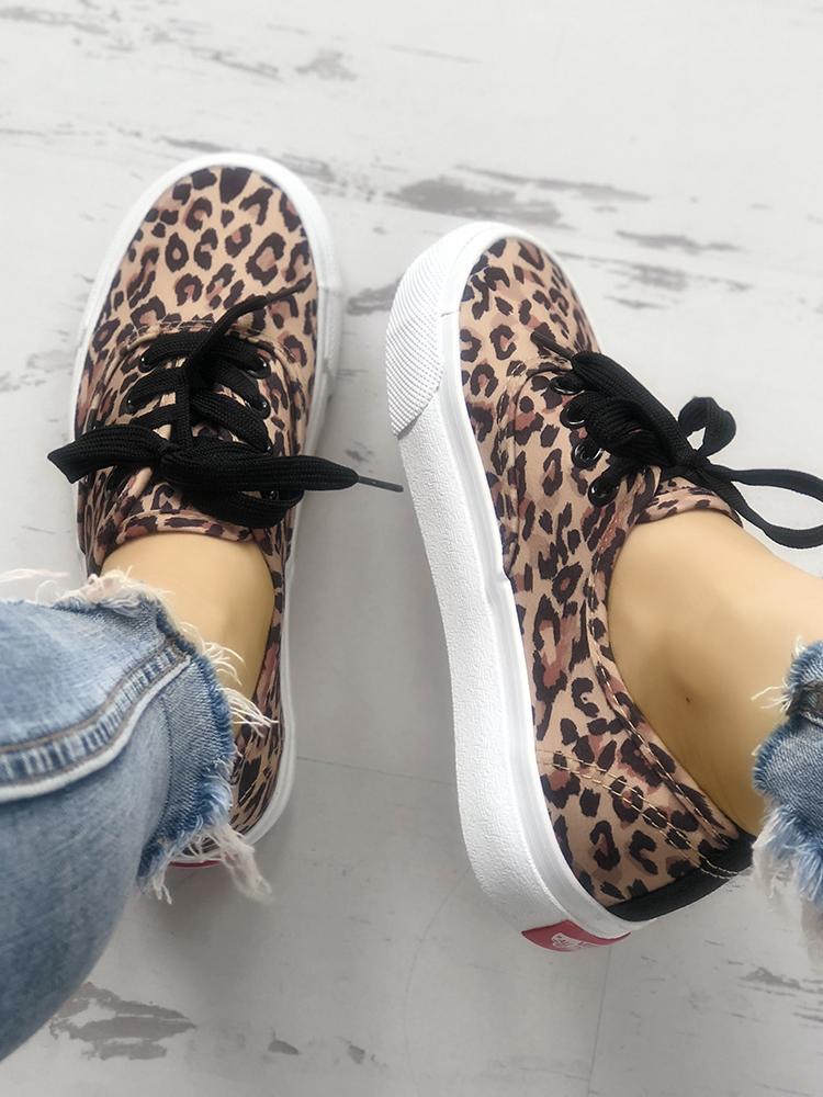 Fashion Leopard Lace-Up Casual Sneakers - DadHats2ow6ix