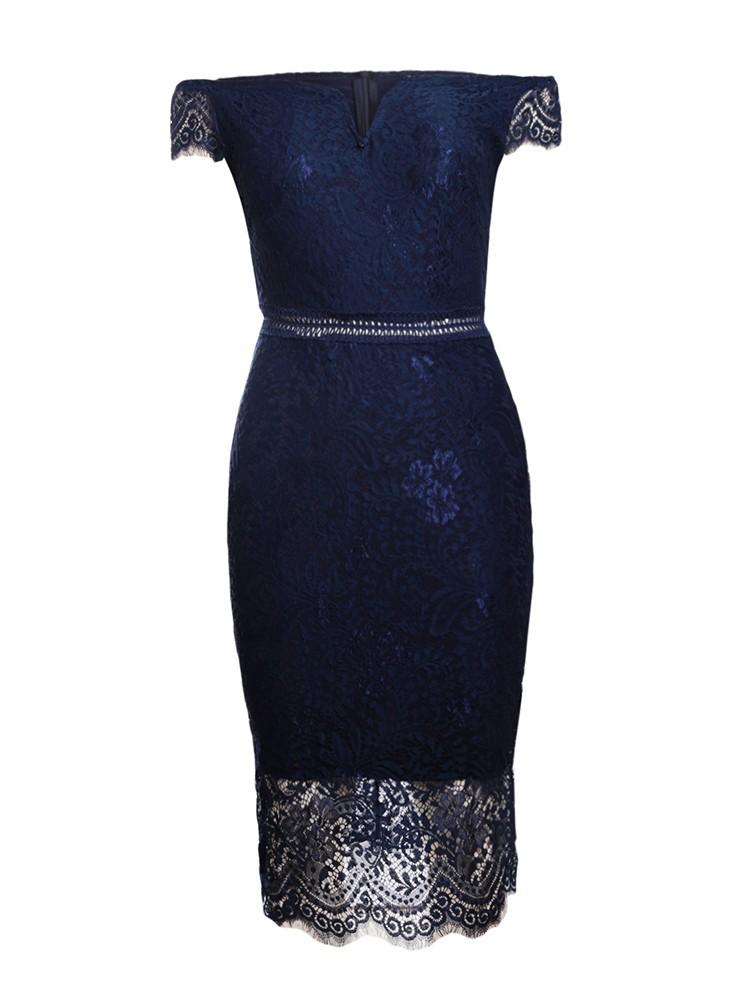 Elegant Off Shoulder Lace Sheath Midi Dress - DadHats2ow6ix