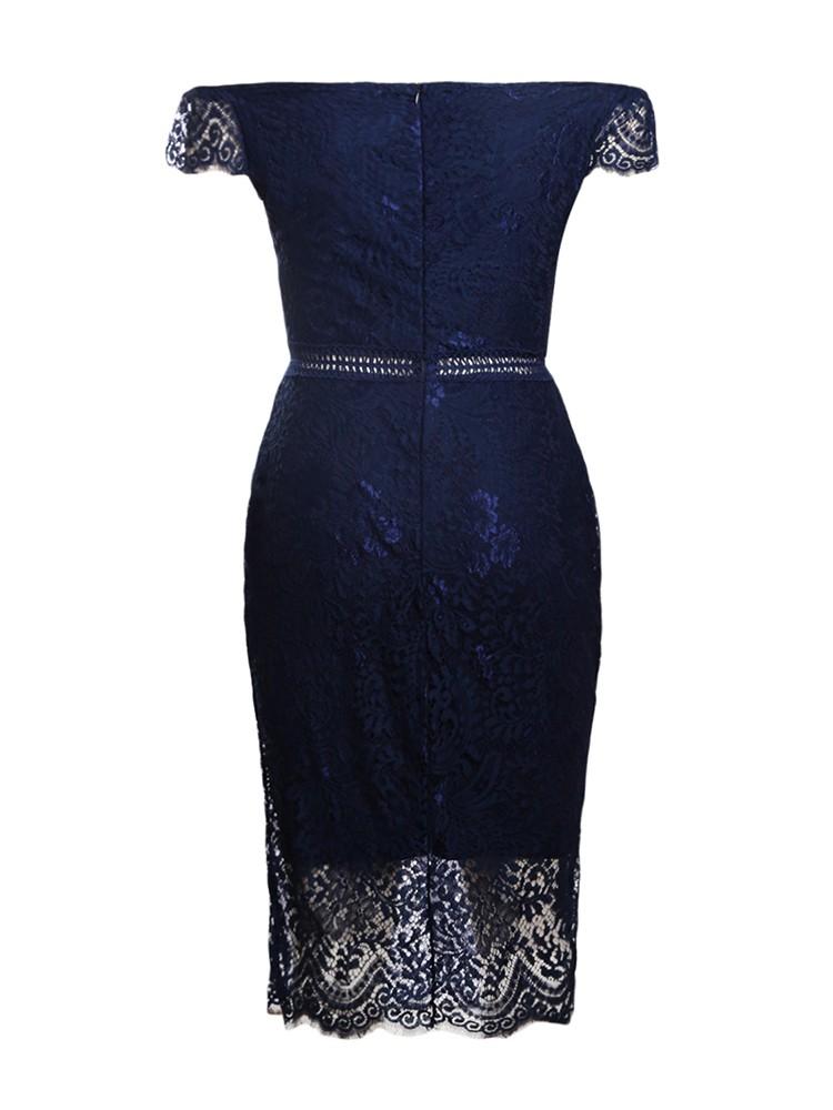 Elegant Off Shoulder Lace Sheath Midi Dress - DadHats2ow6ix