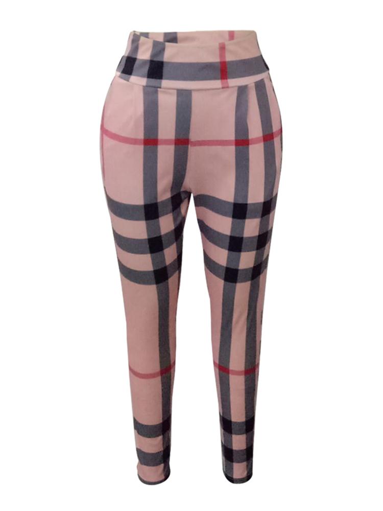 Woman Plaid High Waist Slinky Pencil Pants - DadHats2ow6ix